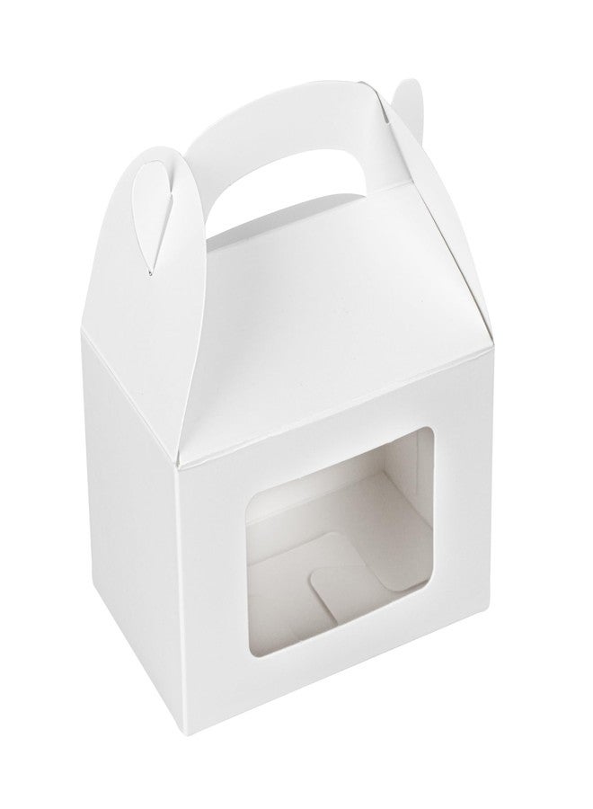 Restaurantware Bio Tek 4 x 2.5 x 2.5 Inch Gable Boxes For Party Favor, 25 Striped Gift Boxes - Clear Window, Built-In Handle, Pink And White Paper Barn Boxes, Disposable, For Parties - Image 2
